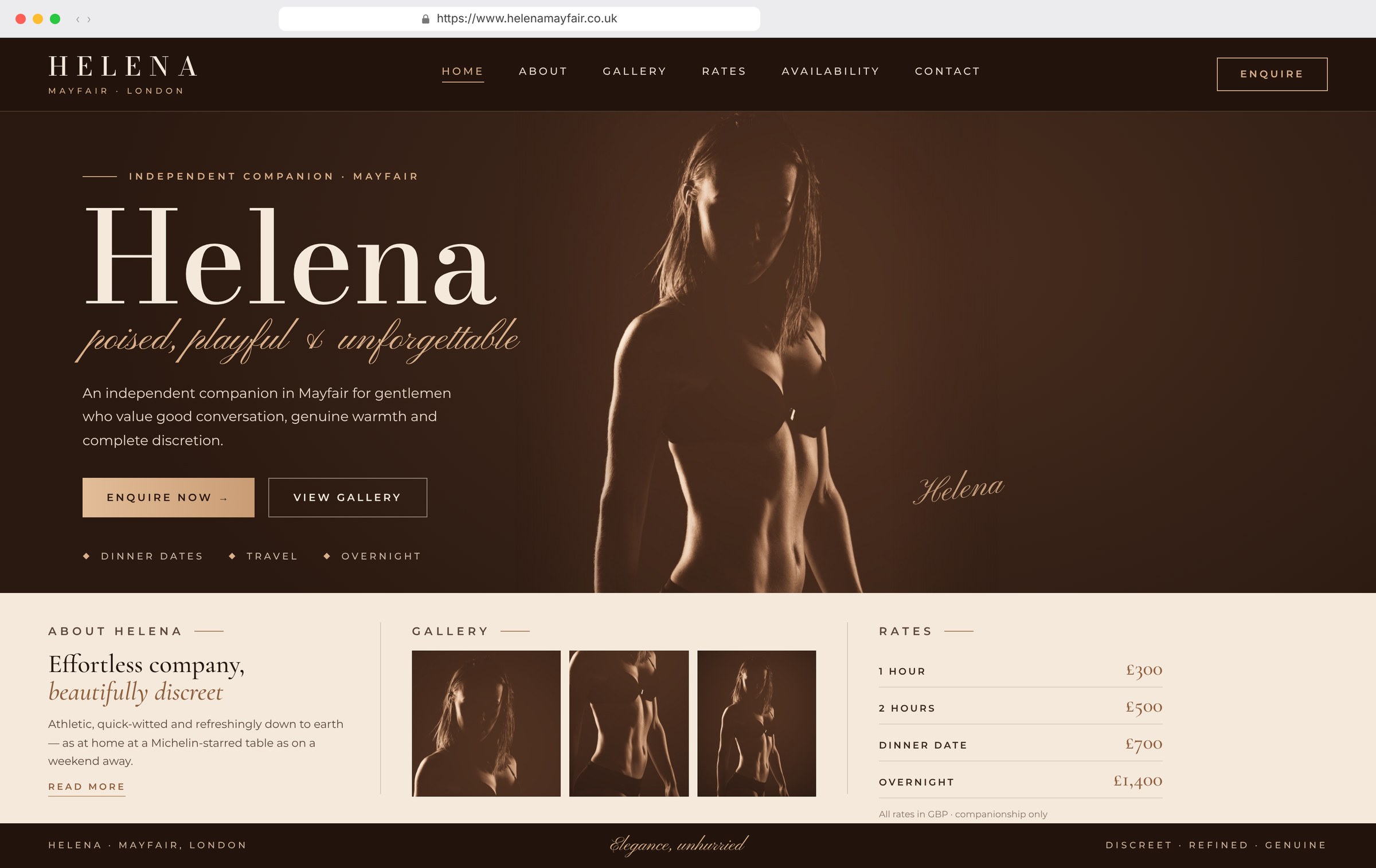 Example escort website design – Helena – Mayfair