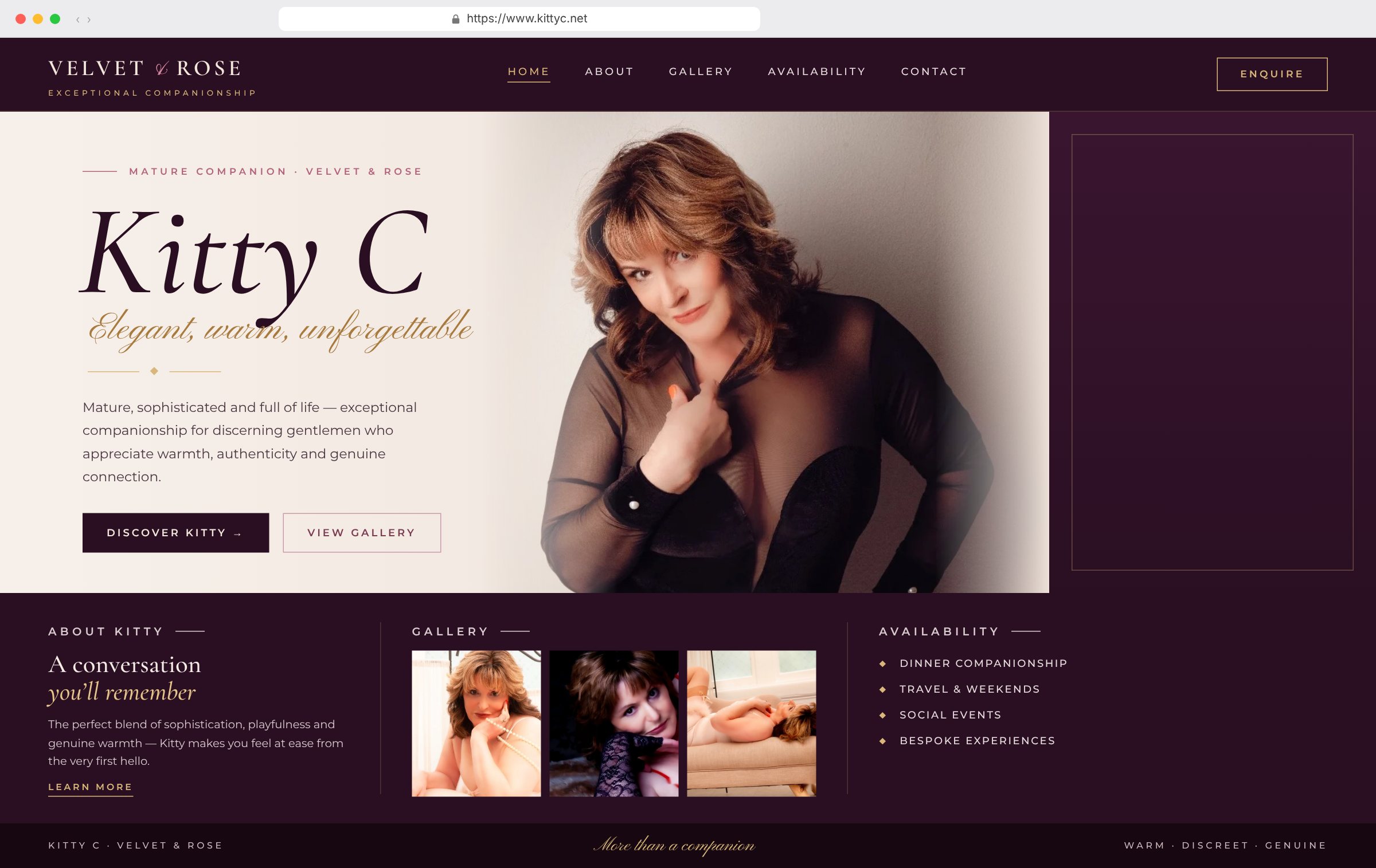 Example escort website design – Kitty C – mature companion