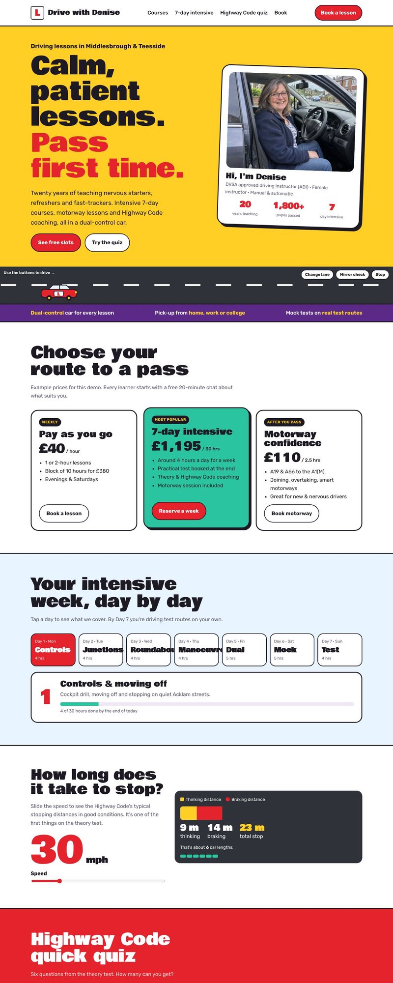 Drive with Denise driving school demo homepage